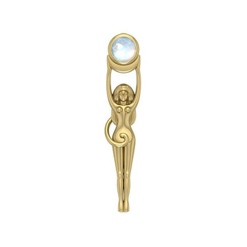 Solid Gold Goddess with Crescent Moon Pendant with Gem GPD5472 - Jewelry